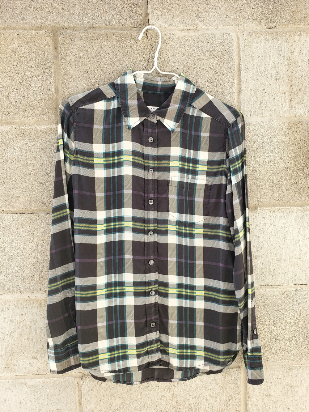 Equipment Women's Plaid Button-Down Shirt in Black, White & Green